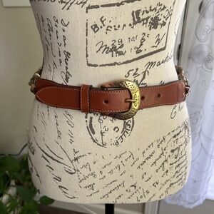 Y2K Limited Leather Beaded Belt Womens Med Ombré Gold Tone Buckle‎ Boho Festival